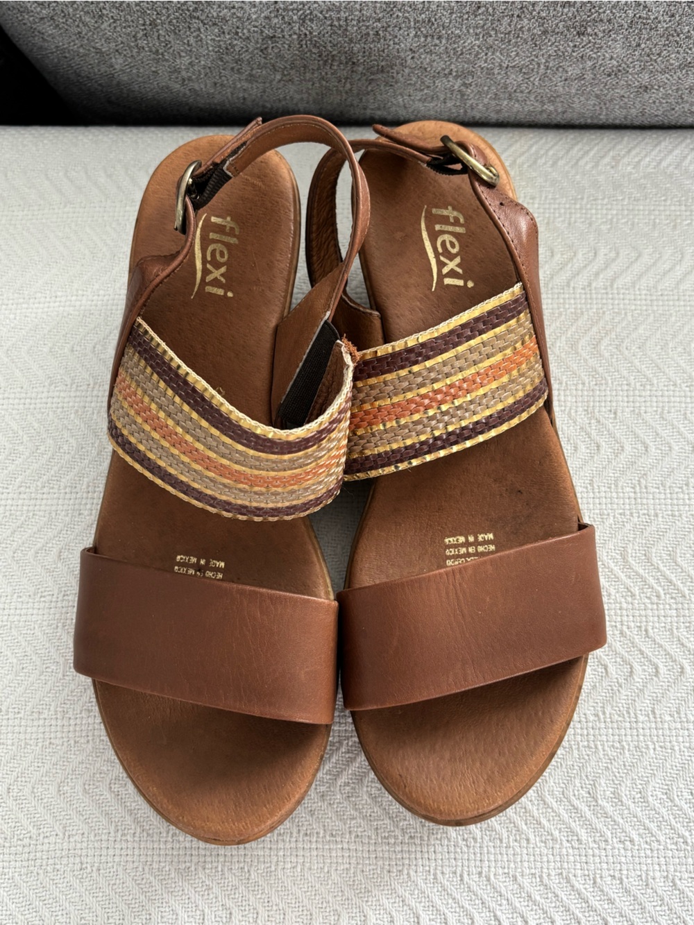 Flexi Brown Wedge Sandals with Multicolor Striped Straps - Picture 2 of 7